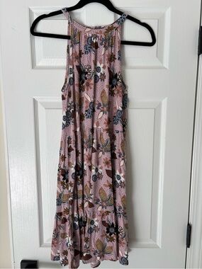 Women’s Sz S Loft Pink Floral Halter Midi Dress